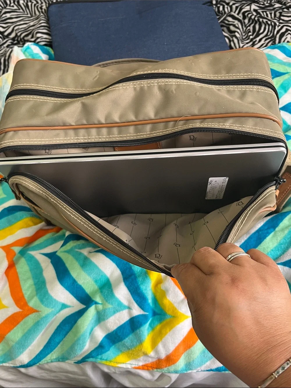 Dior Olive Messenger Bag with Tan Trim